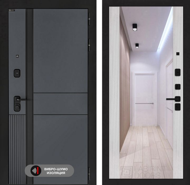 Дверь входная Лабиринт EVOLAB с зеркалом Максимум Сандал белый