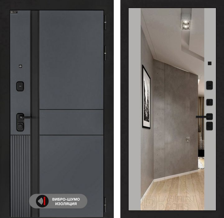 Дверь входная Лабиринт EVOLAB с зеркалом Максимум Грей софт