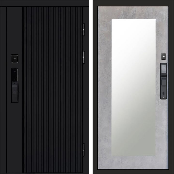 Входная дверь Termo-door УРБАН BLACK с электронным замком Зеркало Триумф бетон светлый