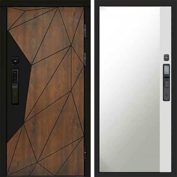 Входная дверь Termo-door ГЕОМЕТРИЯ с электронным замком Широкое Зеркало Фацет Белый Софт