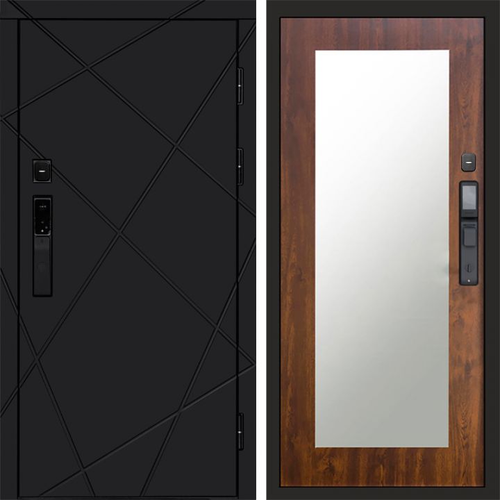 Входная дверь Termo-door ЛУЧИ BLACK с электронным замком Зеркало Триумф дуб