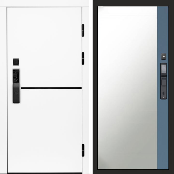 Входная дверь Termo-door ТРЕНД WHITE с электронным замком Широкое Зеркало Фацет Грей Софт