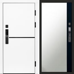 Входная дверь Termo-door ТРЕНД WHITE с электронным замком Широкое Зеркало Фацет Черный Кварц
