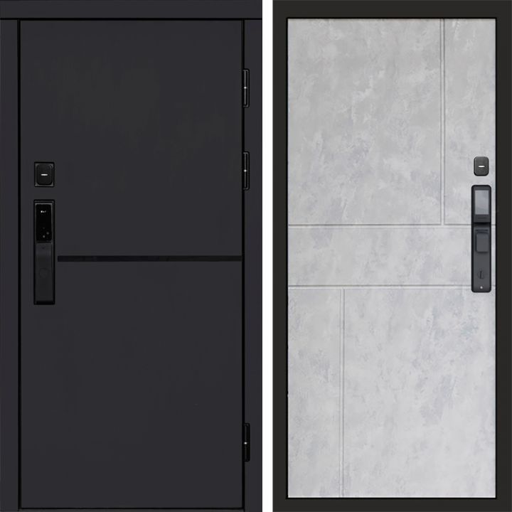 Входная дверь Termo-door ТРЕНД BLACK с электронным замком Горизонт бетон светлый