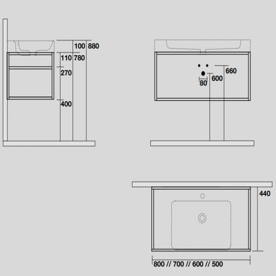 Консоль Kerasan Cento 924931 Nero matt 70Х45 с полкой схема 4