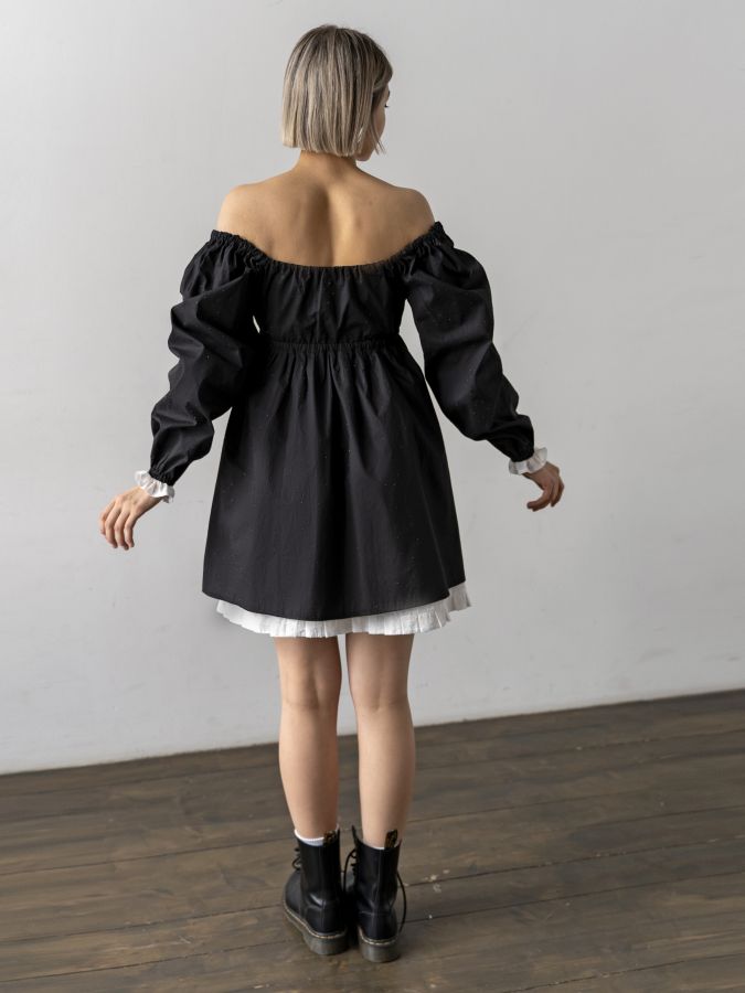 Платье Babydoll черное со стразами