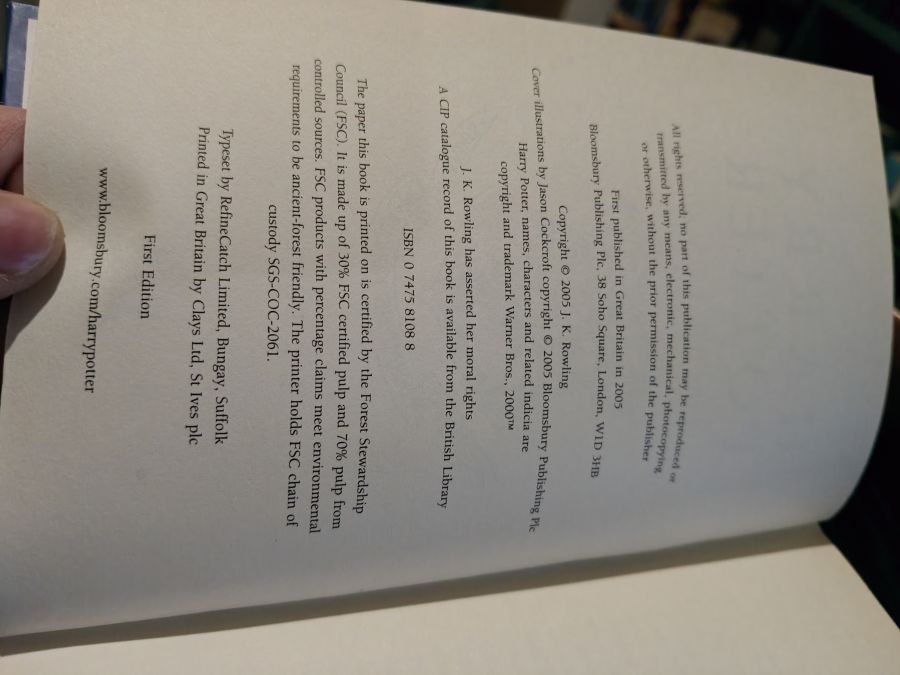 Harry Potter and the half-blood Prince первый тираж