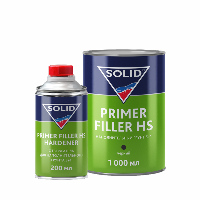 Solid PRIMER FILLER HS BLACK (1000+200мл) - наполнительный грунт 5+1, цвет: черный (в комп с отв.)