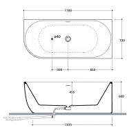 Овальная Ванна Globo Martina KOIB130 170x75 см схема 2