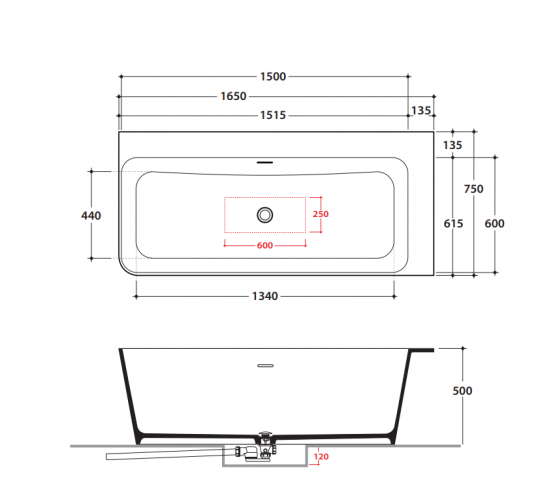 Прямоугольная Ванна Globo Irene KOIB134 165x75 см схема 2 Прямоугольная Ванна Globo Irene KOIB134 165x75 см схема 2