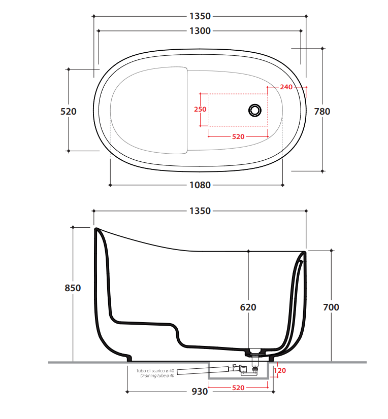 Овальная Ванна Globo Koi KOIBO135 135x78 см ФОТО