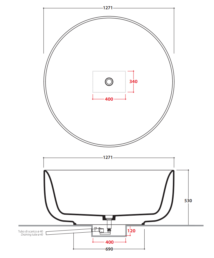 Круглая Ванна Globo Koi KOIBR127 127,1x127,1 см ФОТО