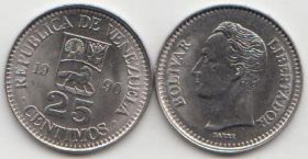 Венесуэла 25 сентимо 1990 год UNC