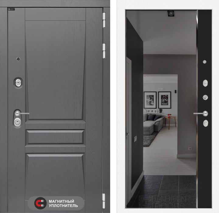 Входная дверь Лабиринт PLATINUM - Зеркало панорама с тонировкой Черный кварц