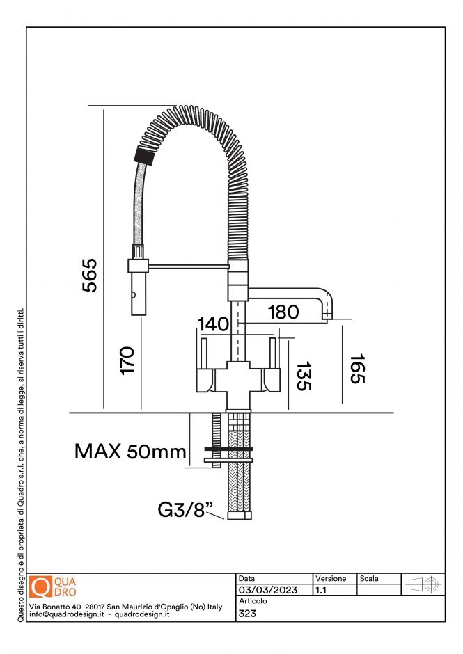 Смеситель для кухонной мойки Quadro design Idealaqua Inox 323 CR с двухструйным душем ФОТО