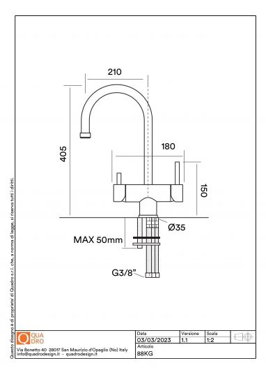 Кухонный смеситель Quadro design Idealaqua Inox 88KG CR с краном для фильтра схема 2