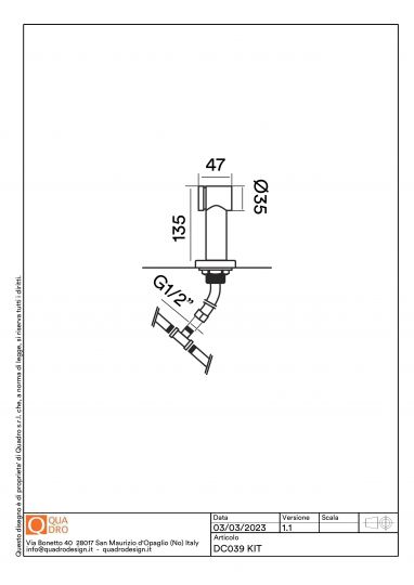 Выдвижной душ для дистанционного смесителя Quadro design Kitchen Brass DC039.3 схема 4