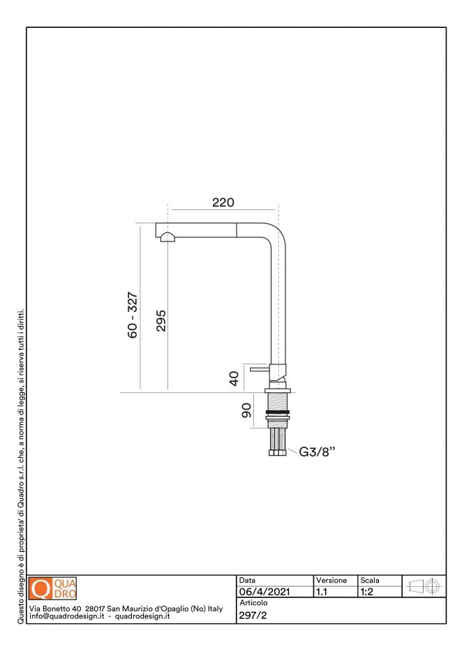 Кухонный смеситель Quadro design Kitchen Brass 297/2 встраиваемый высокий ФОТО