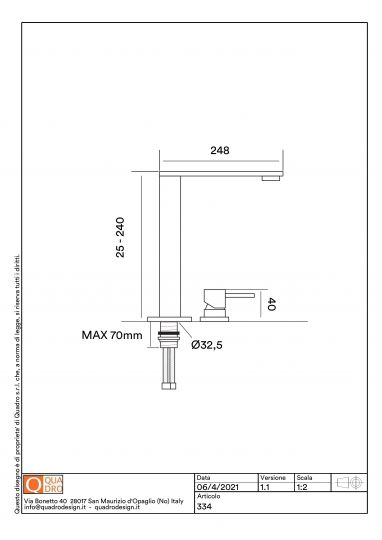 Кухонный смеситель Quadro design Kitchen Brass 334 CR дистанционный складной излив схема 2
