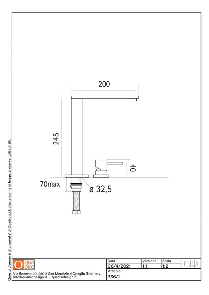 Кухонный смеситель Quadro design Kitchen Brass 336/1 CR встраиваемый ФОТО