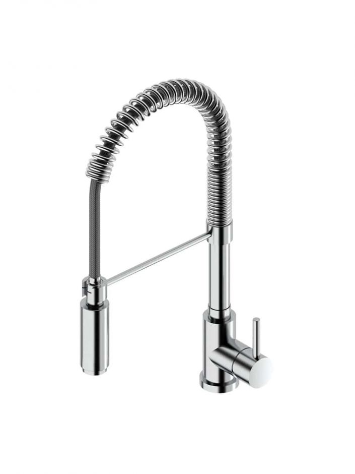 Смеситель для кухонной мойки Quadro design Kitchen Brass 335/3 CR с пружиной и двухструйным душем