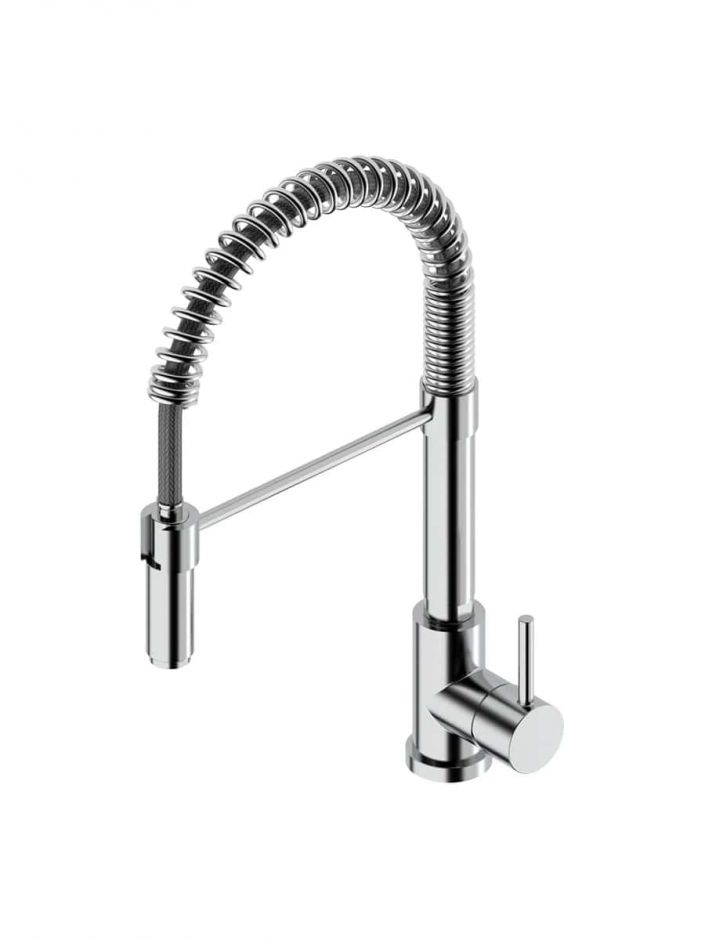 Смеситель для кухонной мойки Quadro design Kitchen Brass 284 CR с пружиной и двухструйным душем