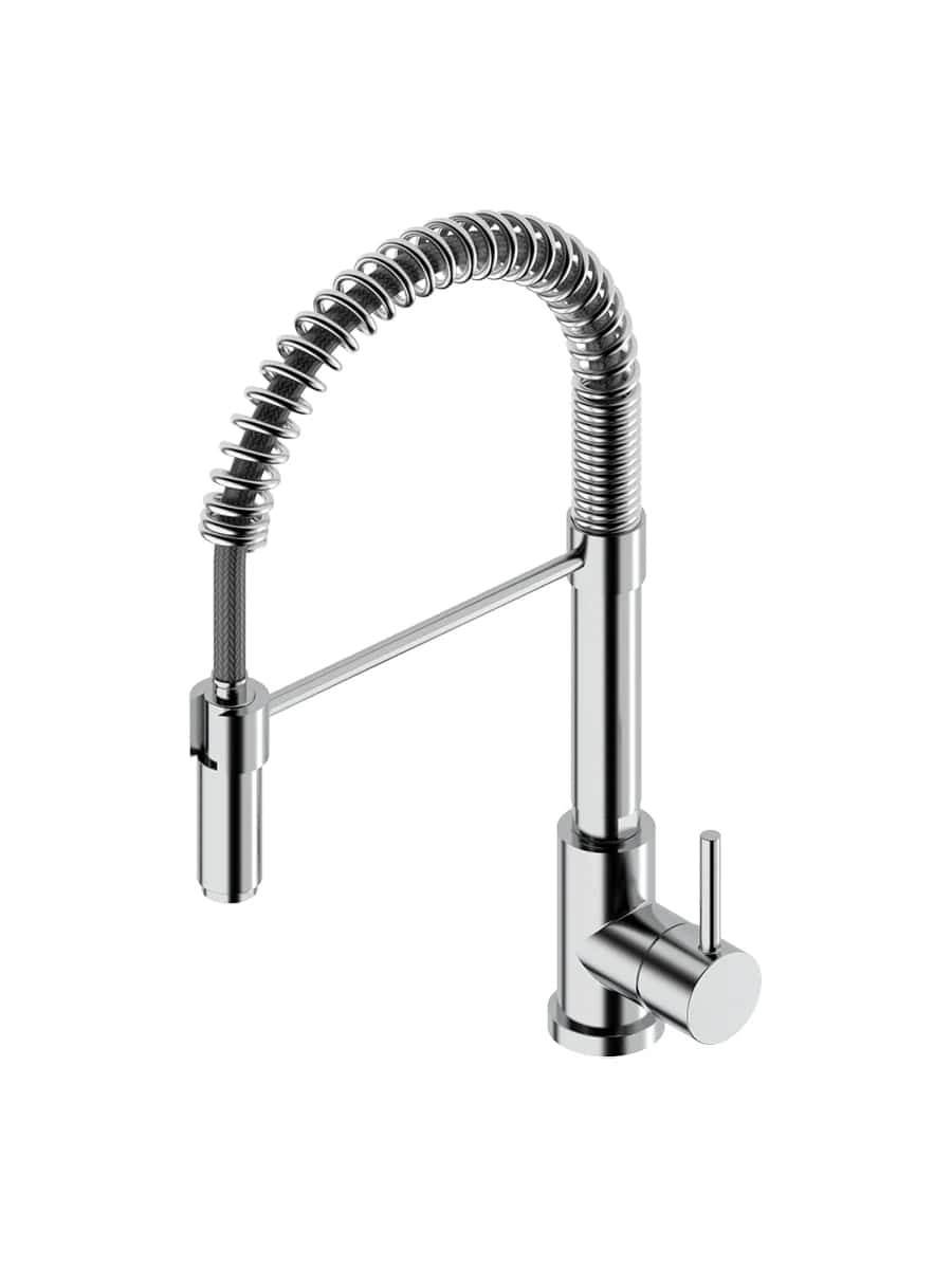 Смеситель для кухонной мойки Quadro design Kitchen Brass 284 CR с пружиной и двухструйным душем цена от 64 957 ₽ Фото Смеситель для кухонной мойки Quadro design Kitchen Brass 284 CR с пружиной и двухструйным душем