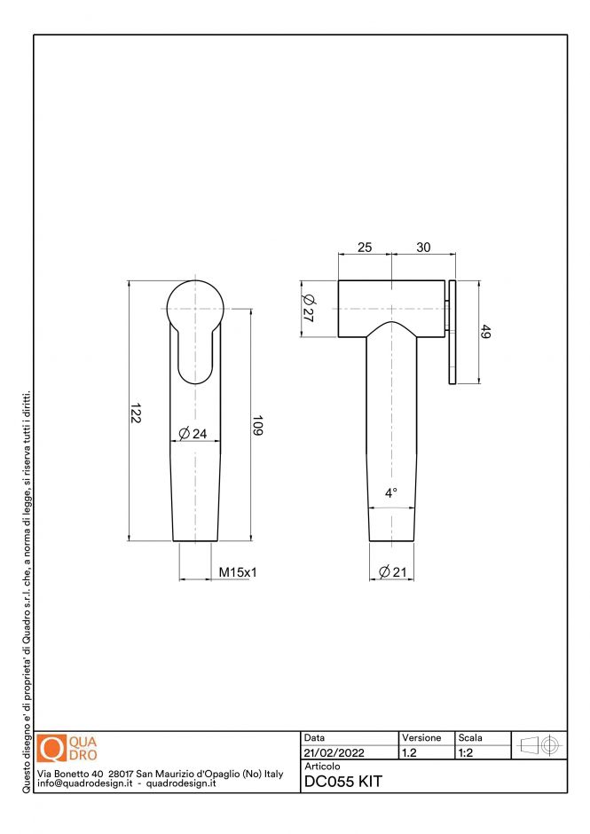 Душевая лейка для кухонного смесителя Quadro design Kitchen Inox DC055KIT ФОТО