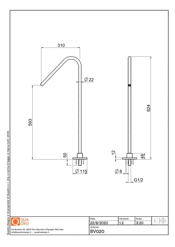 Напольный излив для ванны Quadro design Complements BV020 AS ФОТО
