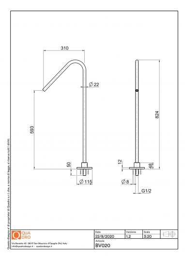 Напольный излив для ванны Quadro design Complements BV020 AS схема 2