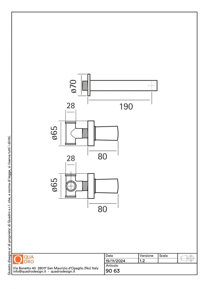 Смеситель для ванны и душа Quadro design Ono 90 63 AS четрые отверстия ФОТО