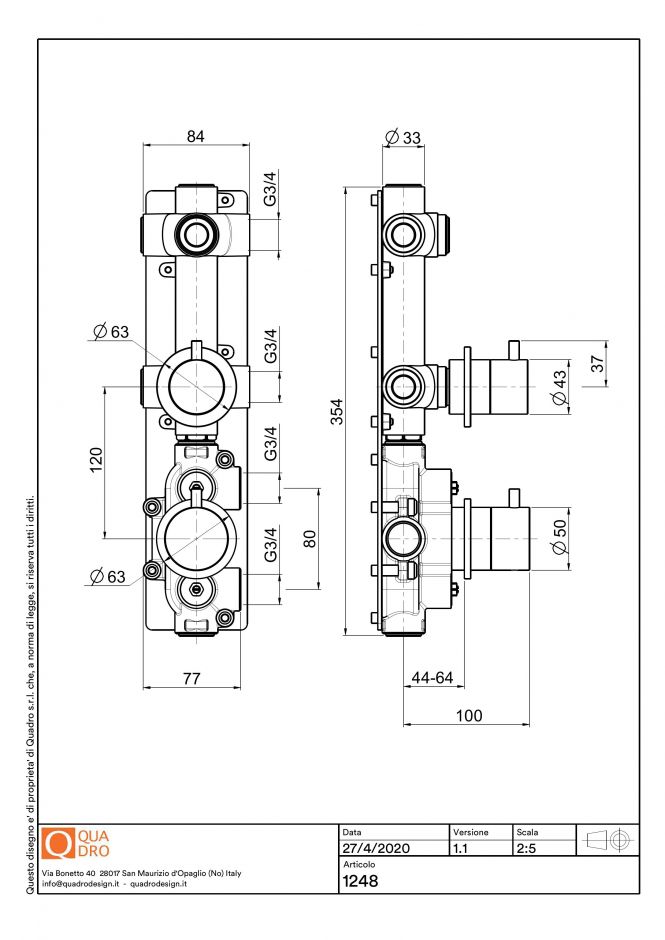 Термостатический смеситель Quadro design Source 12 48 AS на два отверстия ФОТО