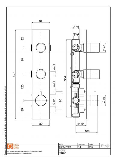 Термостатический смеситель Quadro design Stereo 16 89 AS на три отверстия схема 2