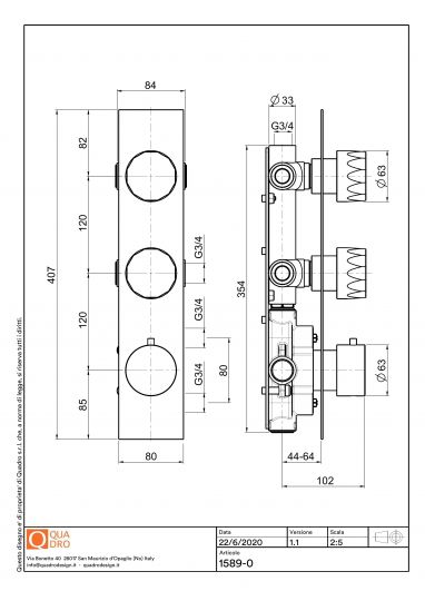 Термостатический смеситель Quadro design HB 15 89.0 AS на три отверстия схема 2