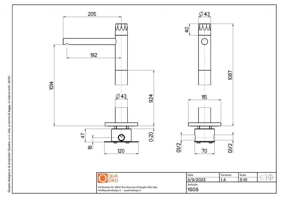 Смеситель для раковины Quadro design HB 15 05/1 AS напольный гидропрогрессивный ФОТО