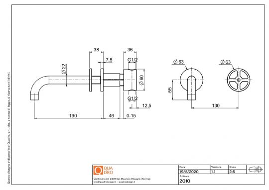 Смеситель для раковины Quadro design Valvola02 20 10 встраиваемый настенный схема 5