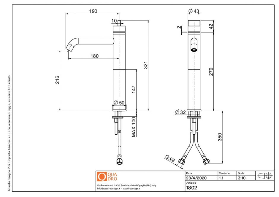 Смеситель для раковины Quadro design Q 18 02 высокий ФОТО