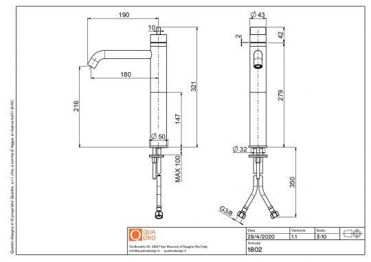 Смеситель для раковины Quadro design Q 18 02 высокий схема 2