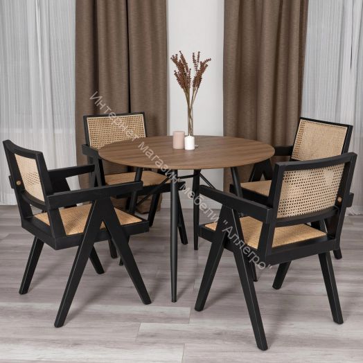 Кресло LOKI дерево вяз/ротанг, Чёрный, 50х50х84 см