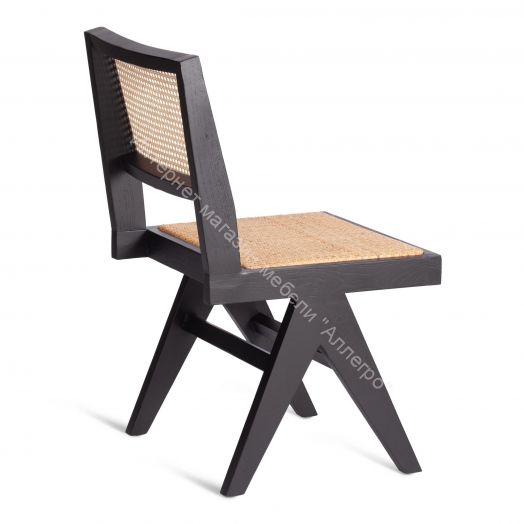 Стул LOKI дерево вяз/ротанг, 51х44х86 см, Чёрный