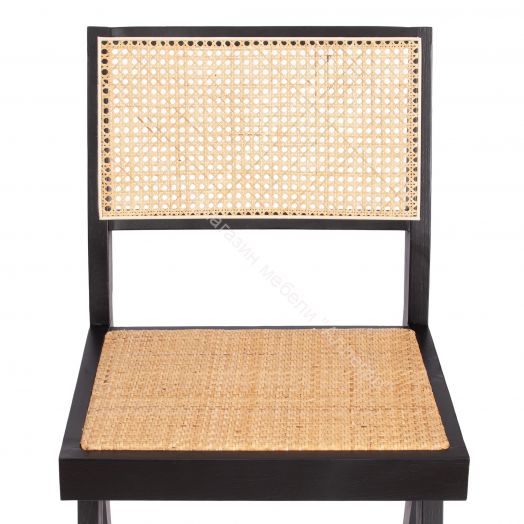 Стул LOKI дерево вяз/ротанг, 51х44х86 см, Чёрный