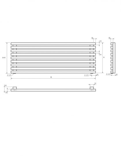 Полотенцесушитель водяной горизонтальный Broner MOOT H 12 580.800 30х30 800 мм схема 2