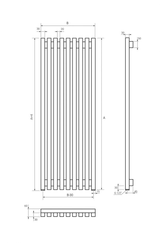 Водяной полотенцесушитель Broner MOOT V 4 1800.180 30х30 вертикальный 180 мм ФОТО