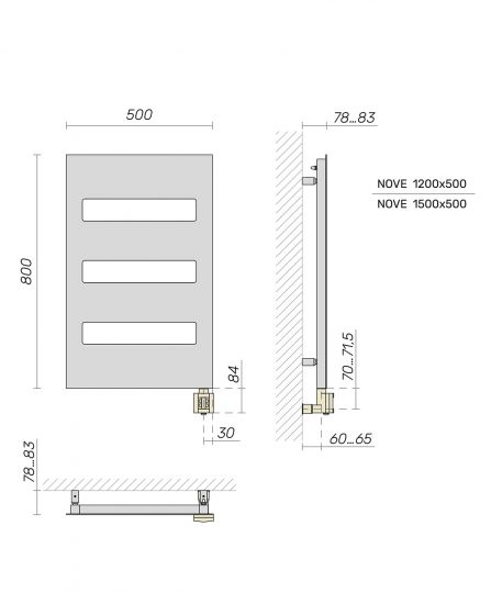 Полотенцесушитель электрический Broner Nove NV.EL.050.120.0000.R вертикальный 500 мм схема 3