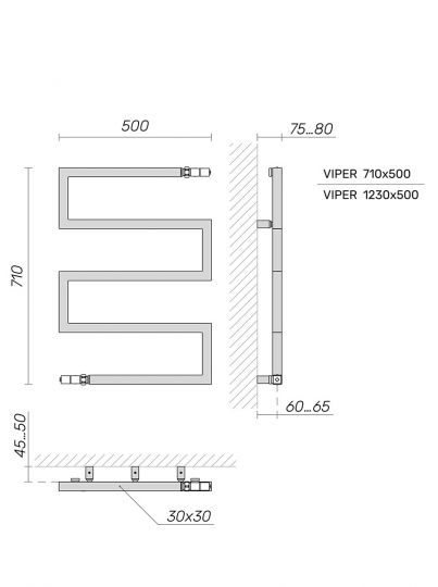 Электрический полотенцесушитель Broner Viper VP.EL.050.070.0000 500 мм схема 4