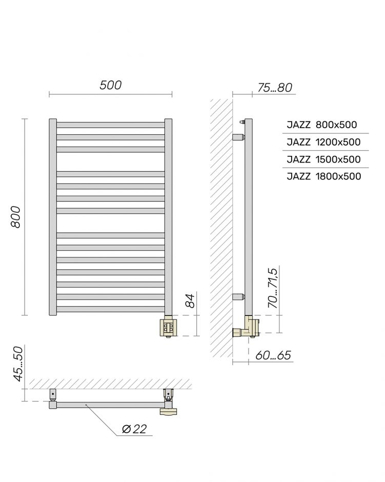 Электрический полотенцесушитель Broner Jazz JZ.EL.050.150.0000 без регулировки 500 мм ФОТО