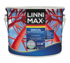 Эмаль Быстросохнущая по Ржавчине Linnimax Эмаль 2.5л Светло-Серый RAL 7040 для Внутренних и Наружных Работ / Линнимакс.