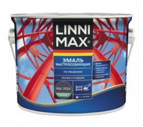 Эмаль Быстросохнущая по Ржавчине Linnimax Эмаль 2.5л Черный RAL 9005 для Внутренних и Наружных Работ / Линнимакс