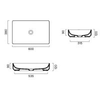 Раковина 60x38 накладная Catalano GREEN без отв. под смеситель покрытие Cataglaze+ цвет белый глянцевый 422600001 схема 2