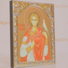 Икона Трифон Мученик с соколом в серебряном окладе (14х18см)